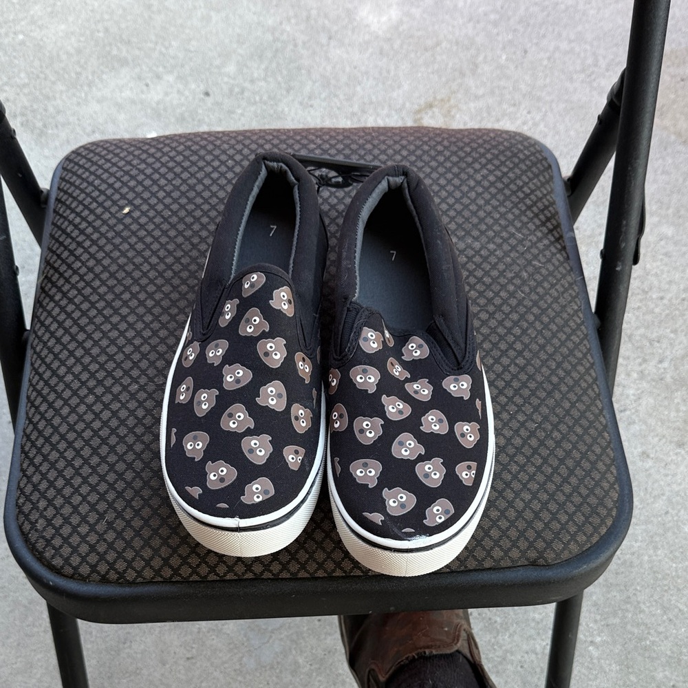 Black Slip-On Shoes with Owl Pattern